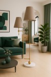 DuoLux Elegance Vizon İkili Başlıklı Modern Metal Mermer Tabanlı Lambader