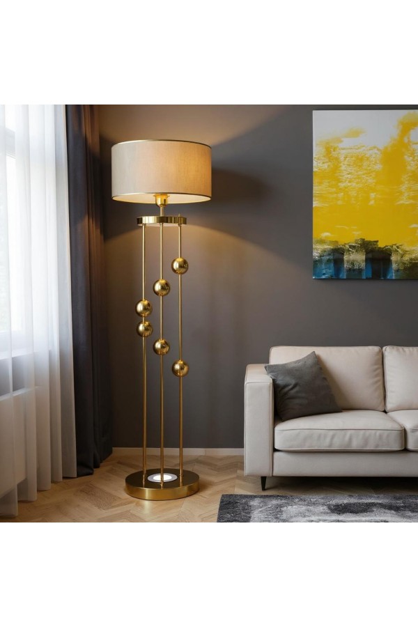 Gold Kaplama Spot Işıklı Metal Lambader - Mataro Vizon