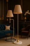 DuoLux Elegance Vizon İkili Başlıklı Modern Metal Mermer Tabanlı Lambader