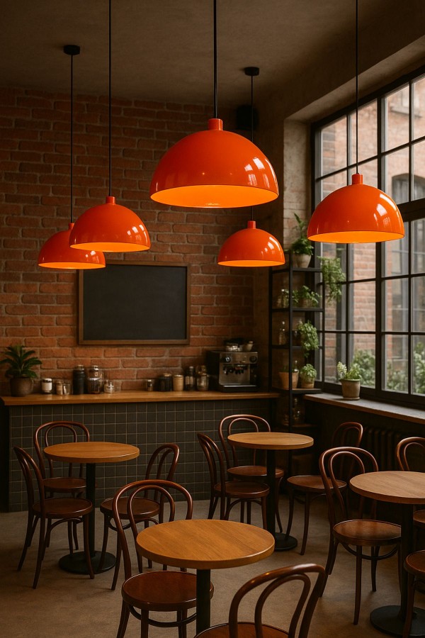 BoldLine Modern Sarkıt Avize – Parlak Turuncu Dome Tasarım, Mutfak Salon Kafe Aydınlatma BoldLine Modern Sarkıt Avize – Parlak Turuncu Dome Tasarım, Mutfak Salon Kafe Aydınlatma