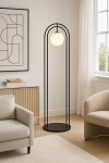 ArcoLux Modern Lambader – Siyah Gövde & Opal Cam Küre | 2 Kemerli Özel Tasarım ArcoLux Modern Lambader – Siyah Gövde & Opal Cam Küre | 2 Kemerli Özel Tasarım