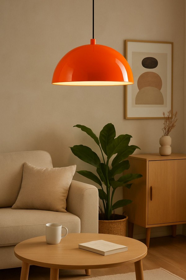 BoldLine Modern Sarkıt Avize – Parlak Turuncu Dome Tasarım, Mutfak Salon Kafe Aydınlatma BoldLine Modern Sarkıt Avize – Parlak Turuncu Dome Tasarım, Mutfak Salon Kafe Aydınlatma