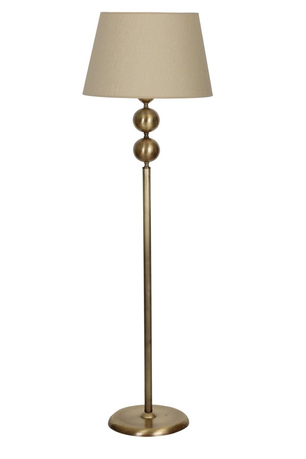 Eskitme Kaplama Çift Küre Metal Tek Ayaklı Lambader Konik Bej