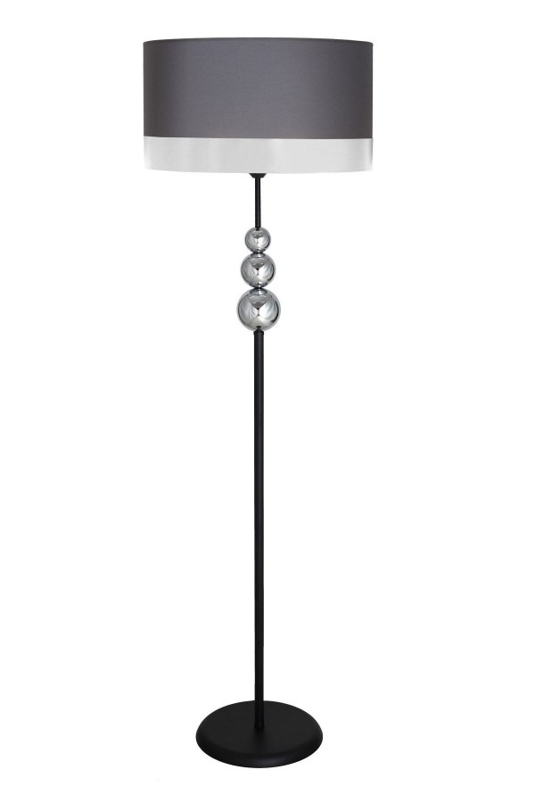 Üçlü Krom Küre Tek Ayaklı Siyah Metal Lambader - Gri Antrasit