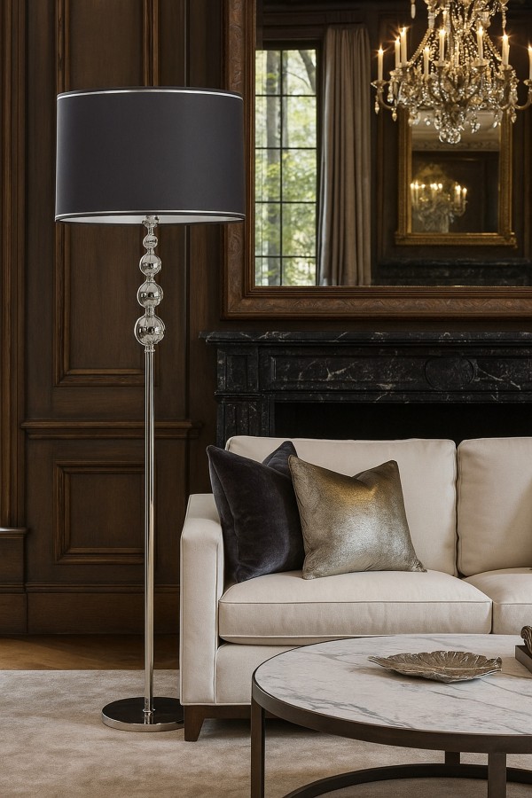 Lumina Krom Antrasit Şapkalı Metal Lambader – Lüks Salon ve Oturma Odası Aydınlatması Lumina Krom Antrasit Şapkalı Metal Lambader – Lüks Salon ve Oturma Odası Aydınlatması