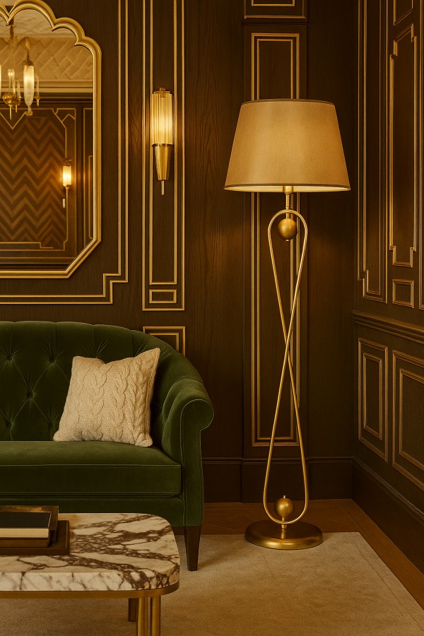 Forever Aura Mataro Vizon Şapkalı Lambader – Metal Gövde, Lüks Salon Aydınlatma