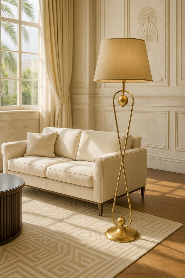 Forever Aura Mataro Vizon Şapkalı Lambader – Metal Gövde, Lüks Salon Aydınlatma