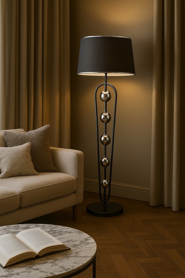 Orbis Krom Antrasit Şapkalı Krom Detaylı Modern Metal Lambader