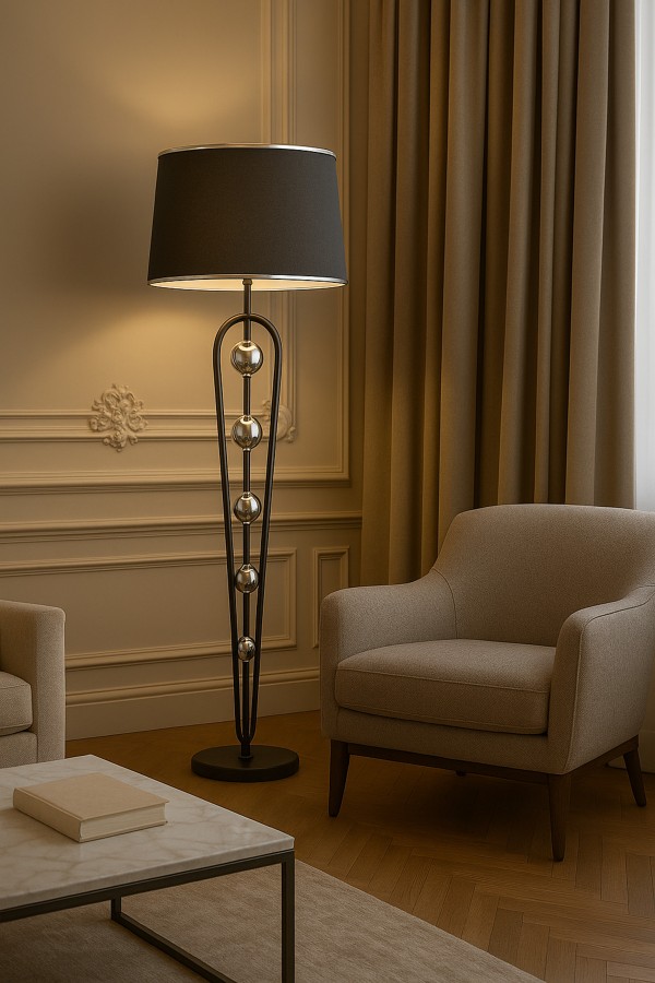 Orbis Krom Antrasit Şapkalı Krom Detaylı Modern Metal Lambader