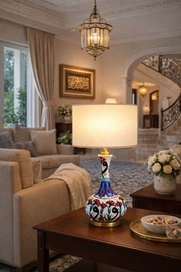 İZNİK AURA | IA-01 El İşçiliği Seramik Gövdeli Silindir Şapkalı Abajur