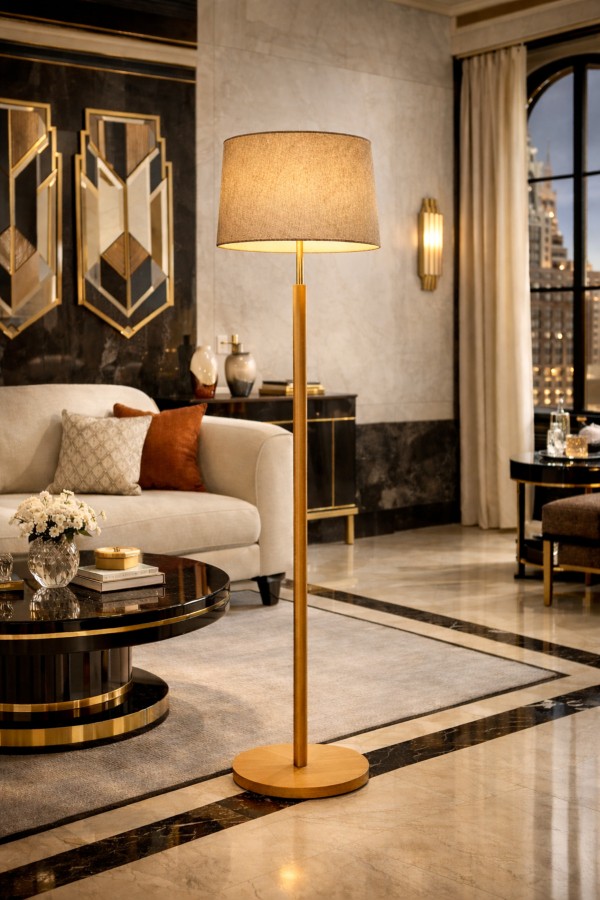 VISBY 155 cm Masif Ahşap Lambader Keten Şapkalı Zamansız İskandinav Tasarım