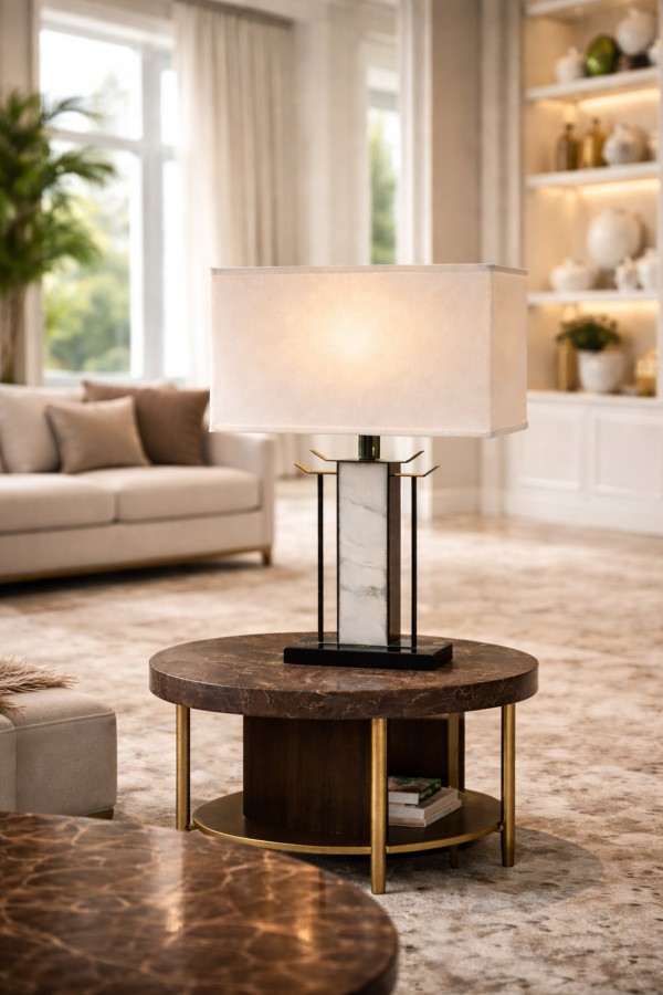 AXIS Mermer Gövdeli Modern Abajur – Premium Mimari Tasarım AXIS Mermer Gövdeli Modern Abajur – Premium Mimari Tasarım