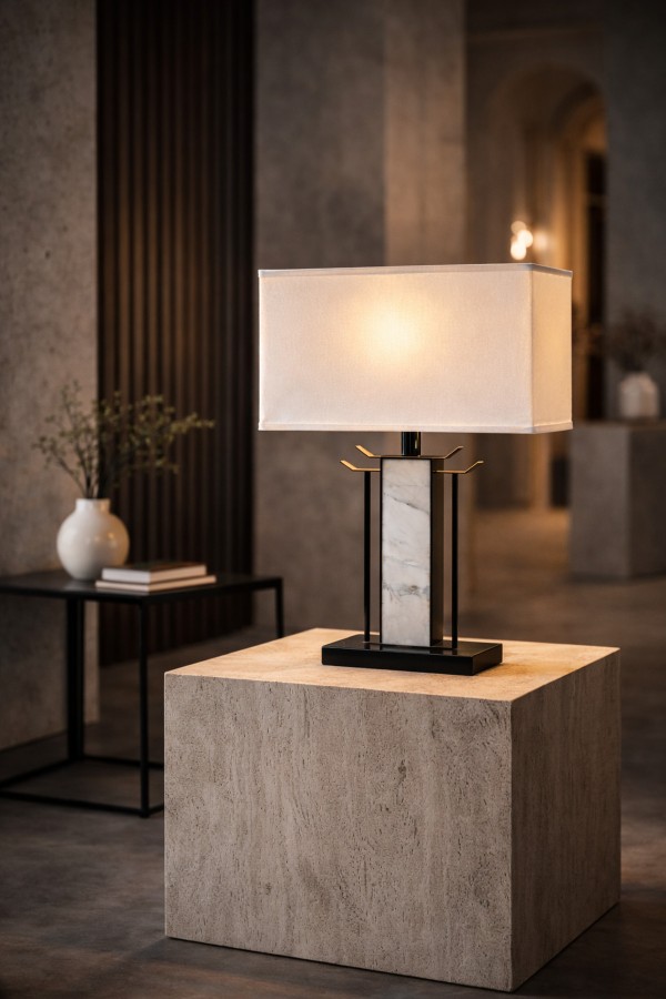AXIS Mermer Gövdeli Modern Abajur – Premium Mimari Tasarım
