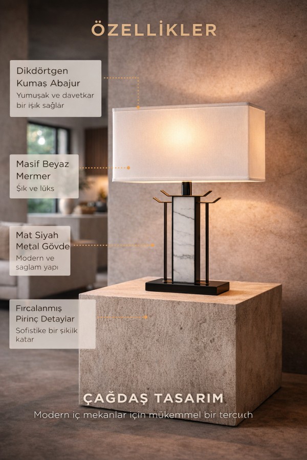 AXIS Mermer Gövdeli Modern Abajur – Premium Mimari Tasarım AXIS Mermer Gövdeli Modern Abajur – Premium Mimari Tasarım