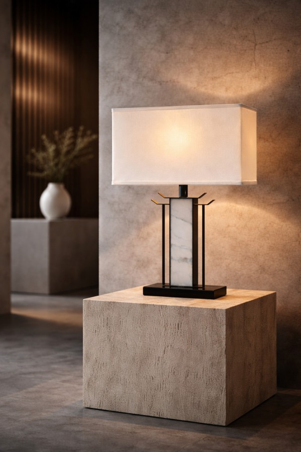 AXIS Mermer Gövdeli Modern Abajur – Premium Mimari Tasarım AXIS Mermer Gövdeli Modern Abajur – Premium Mimari Tasarım