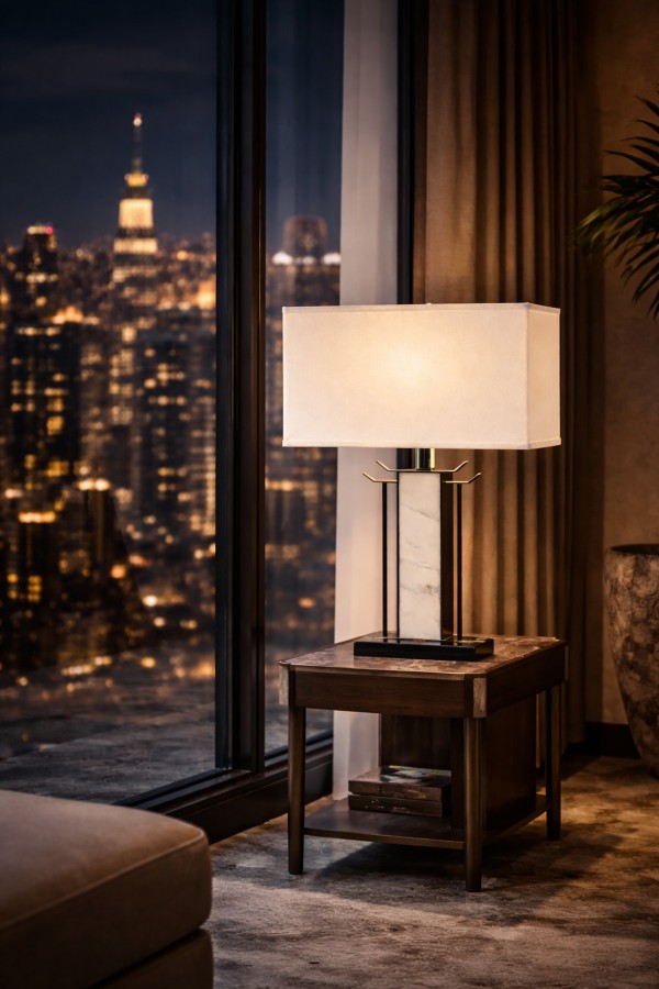 AXIS Mermer Gövdeli Modern Abajur – Premium Mimari Tasarım