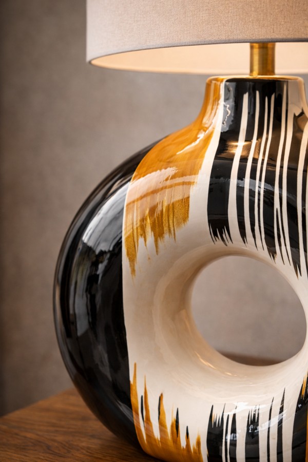 Luxury Aura Halo Handmade El Yapımı Seramik Abajur – Krem Silindir Şapkalı, E27, 55 cm